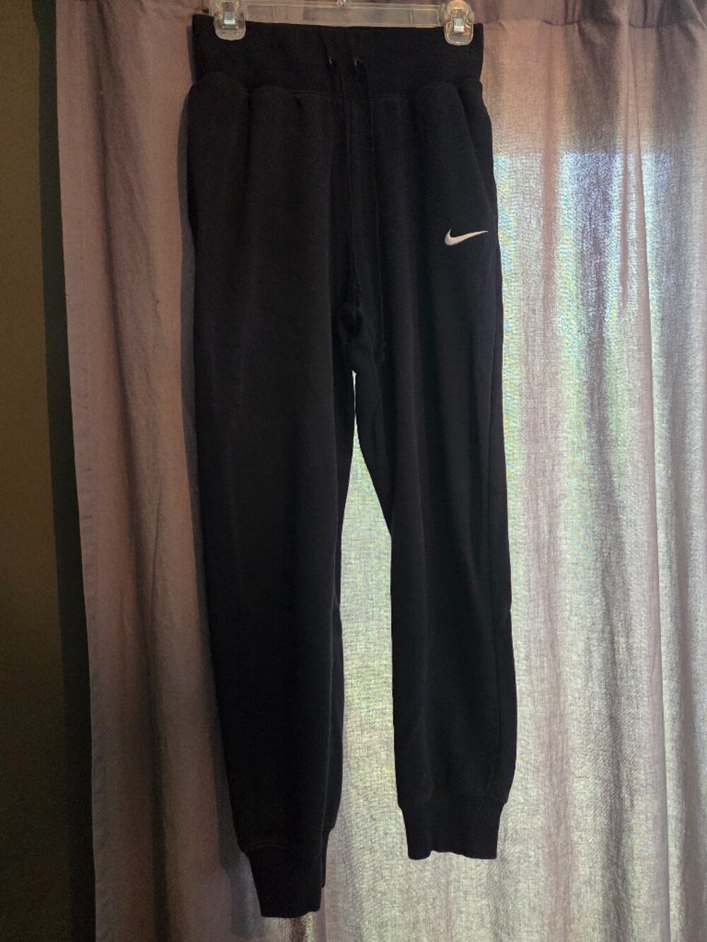 Nike Fleece Joggers, Black with White Swoosh, Size Small